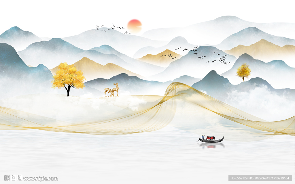 新中式山水背景墙