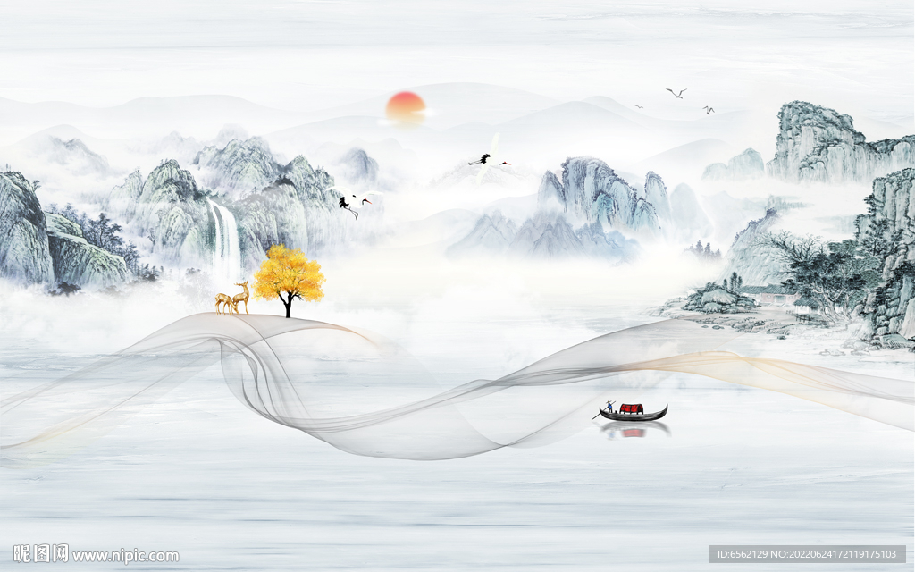 新中式山水背景墙