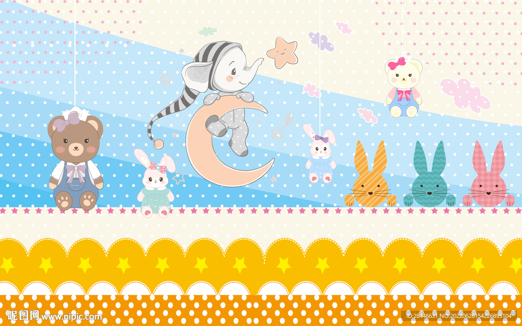 卡通儿童房背景墙 