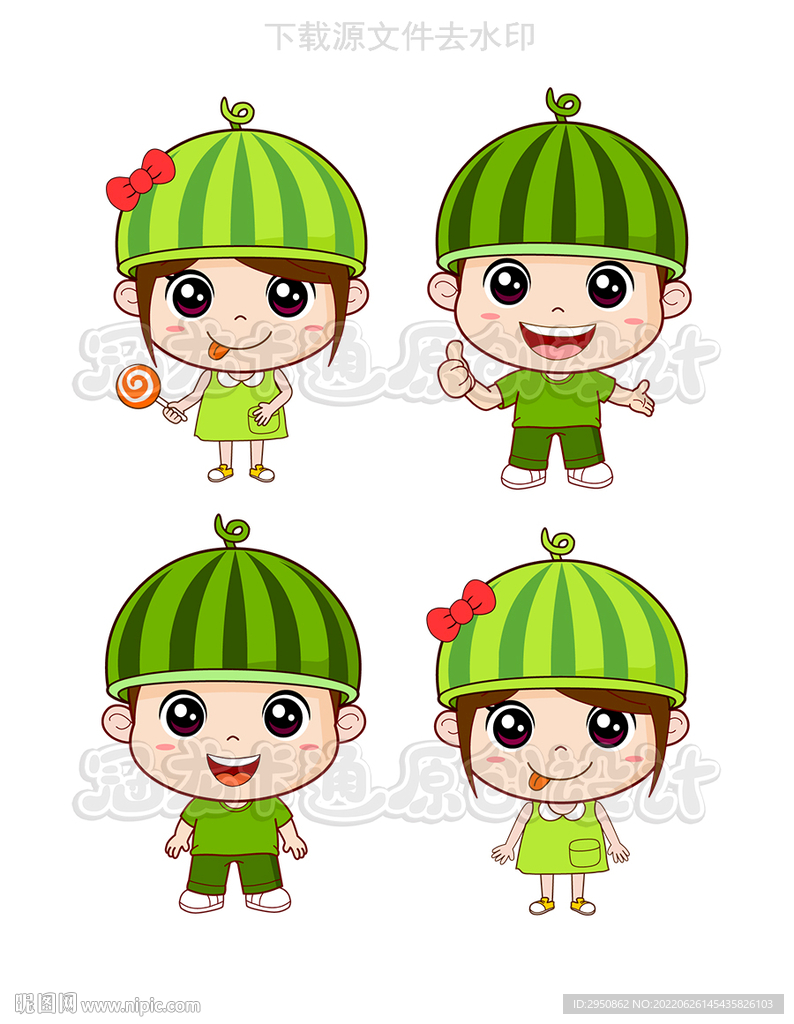 卡通西瓜男孩女孩重制版