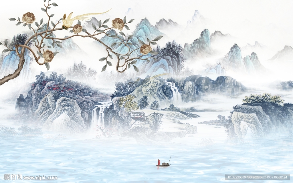 新中式高清山水画 TIf分层