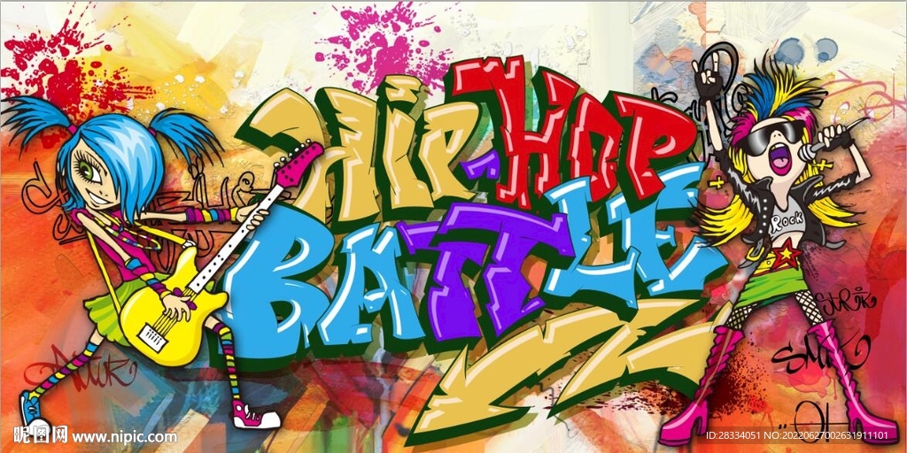 欧美风街头涂鸦餐饮酒吧背景墙