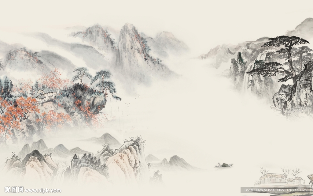 新款客厅中式山水 Tif分层