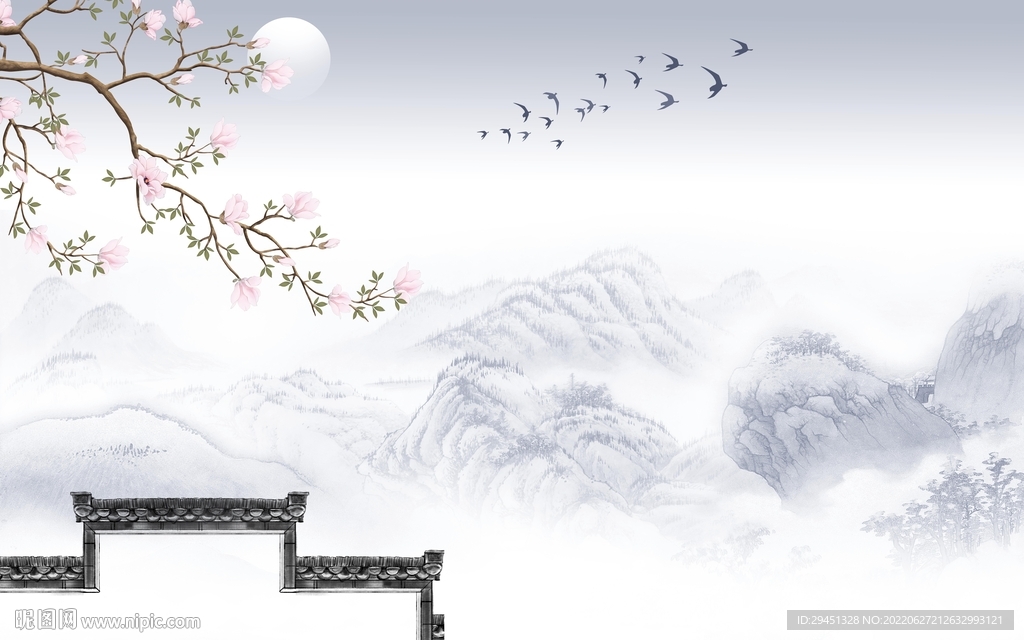 别墅客厅中式山水 Tif分层