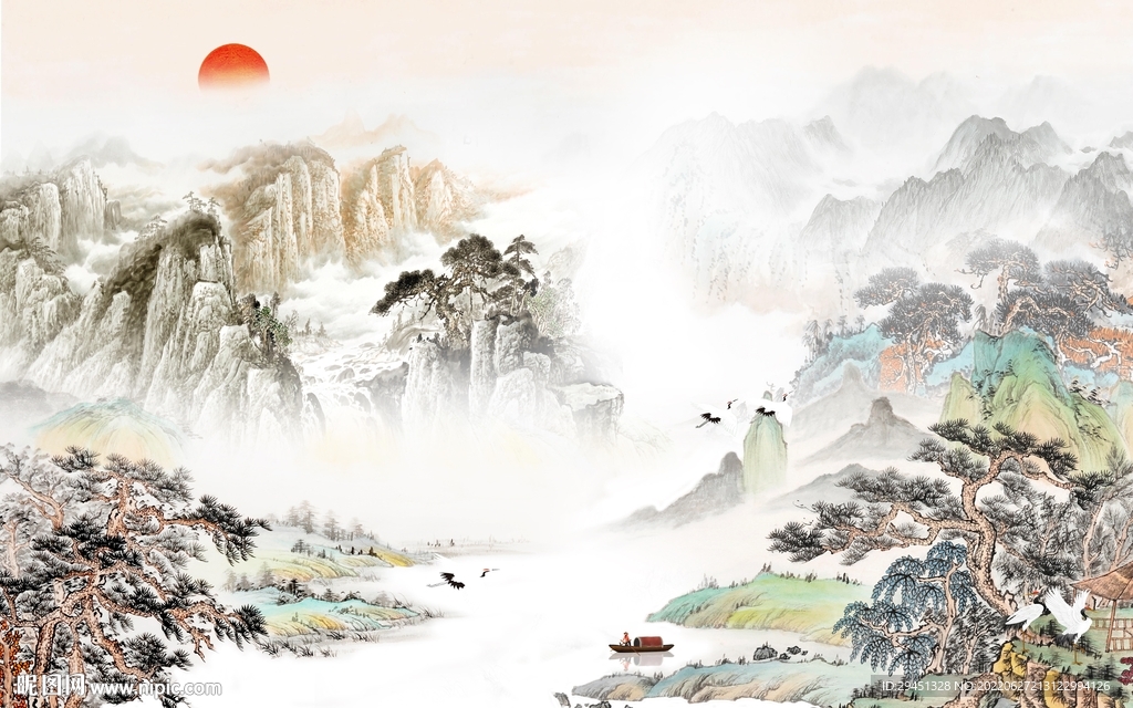 最新 客厅中式山水 Tif分层