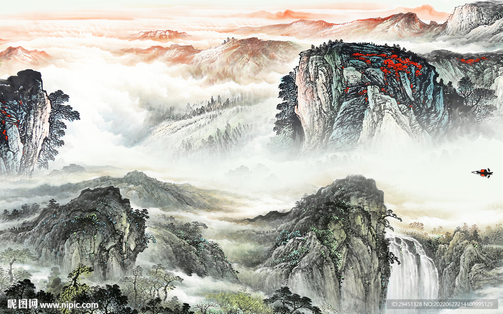 高清 客厅中式山水 Tif分层