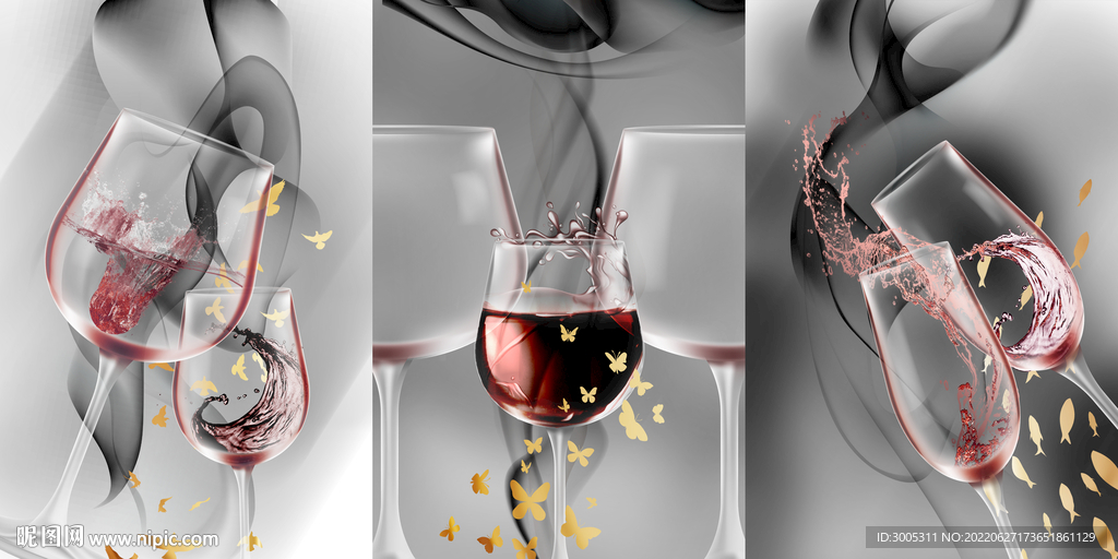 轻奢装饰画 梦幻弧线 红酒杯