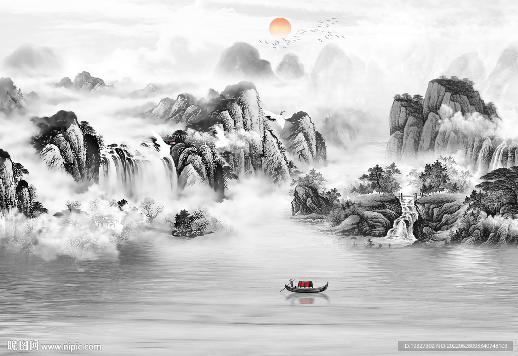 简约山水画灰色图