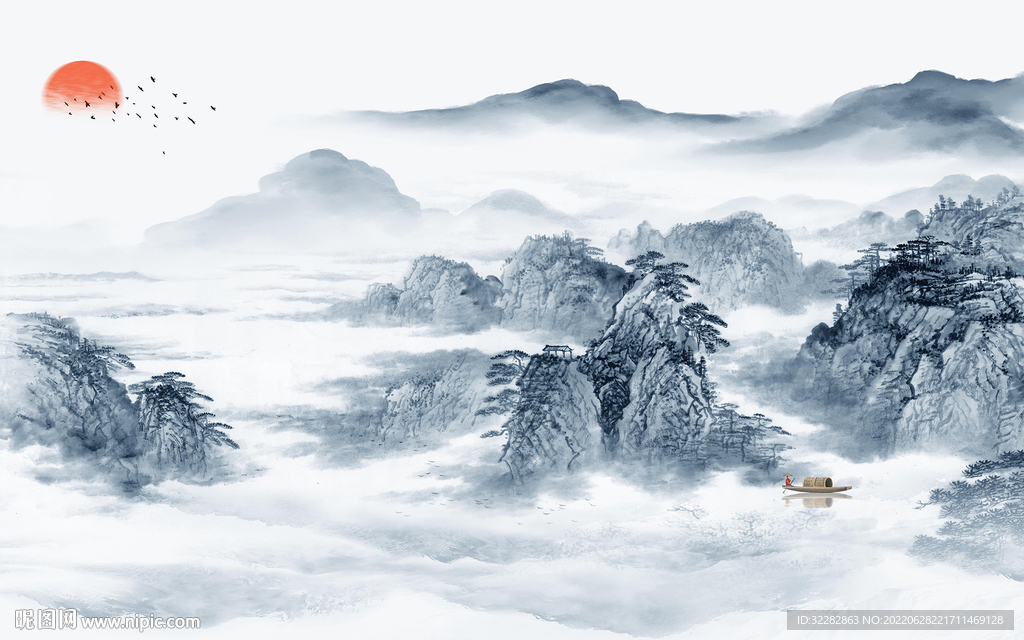 中国风客厅新款山水 TIf分层