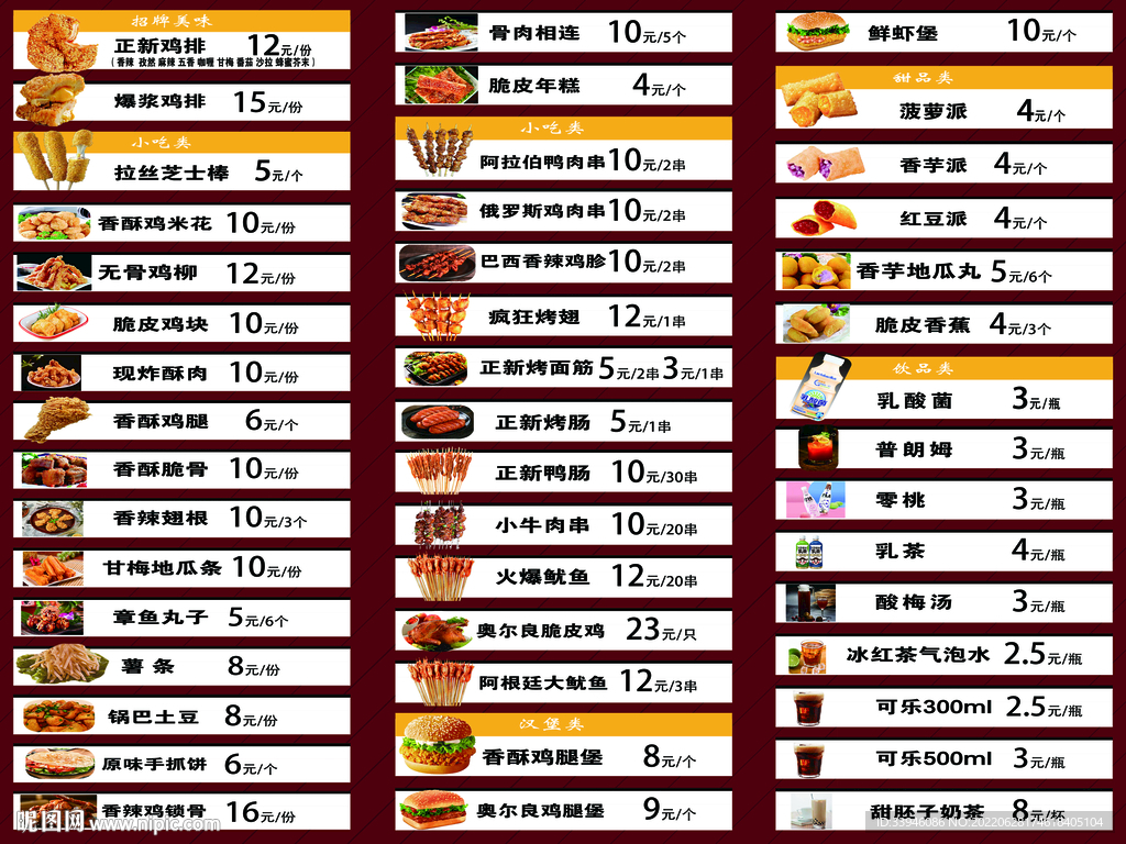 正新鸡排价目表