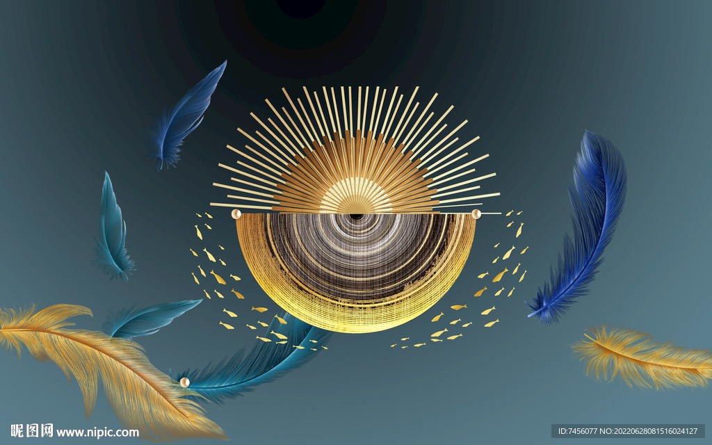 水彩羽毛轻奢背景墙