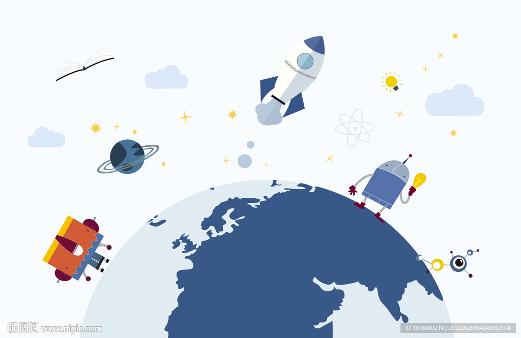 卡通太空儿童房背景壁画