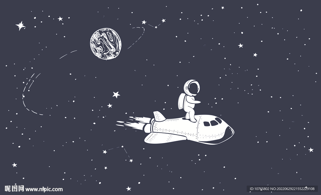 卡通儿童星球宇航员五角星星壁画
