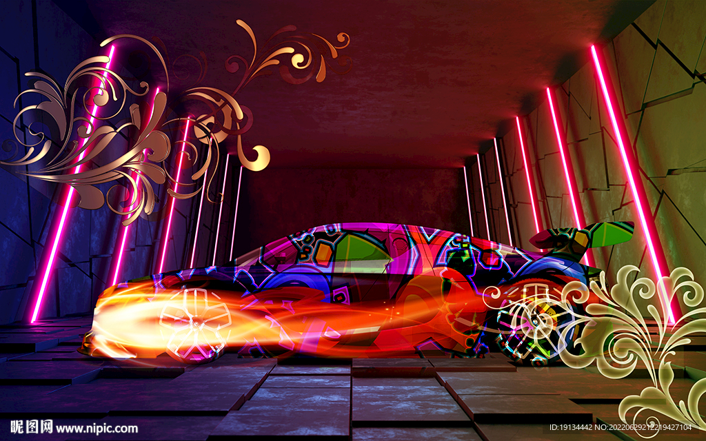 潮流跑车工装背景墙