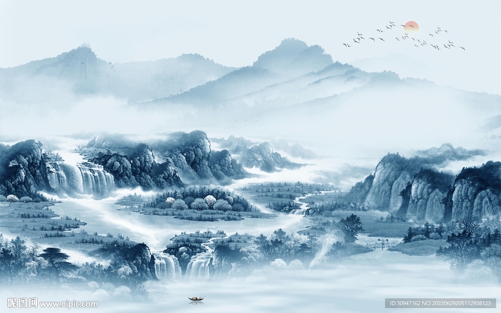 背景墙客厅风景山水 TIf分层