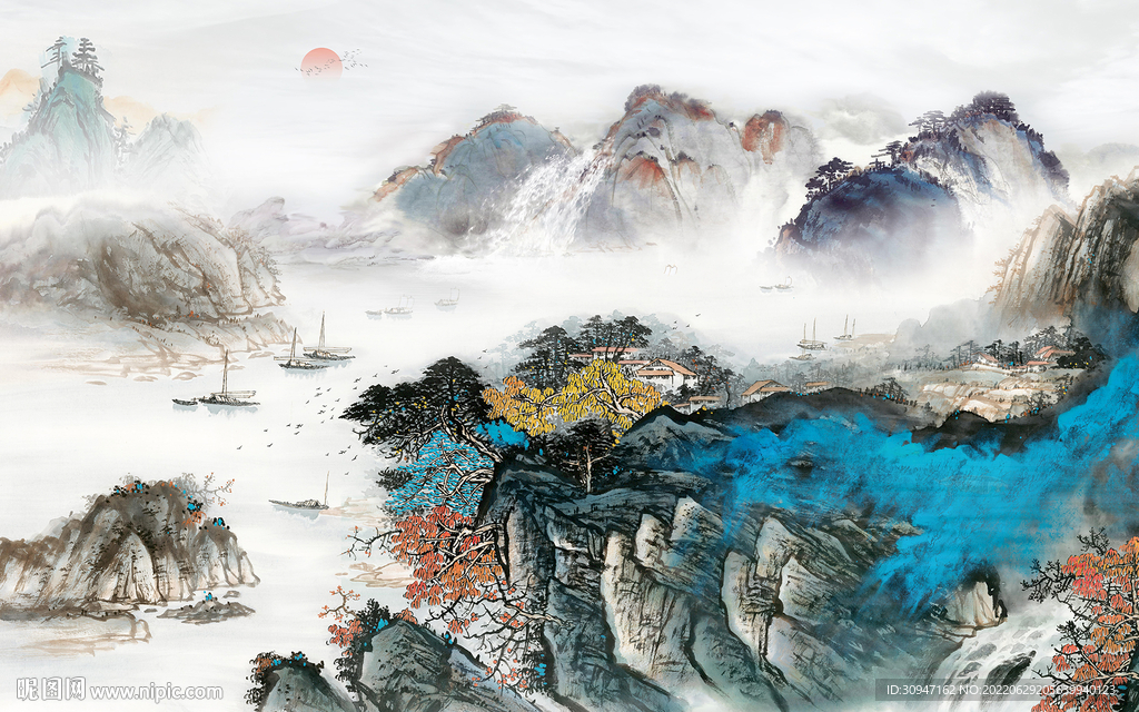 国画 客厅风景山水 TIf分层