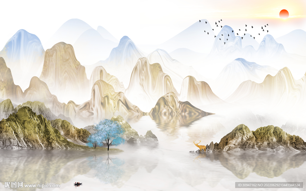 最新客厅风景山水 TIf分层