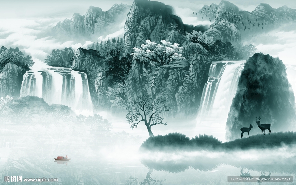 新款电视背景山水 tif分层