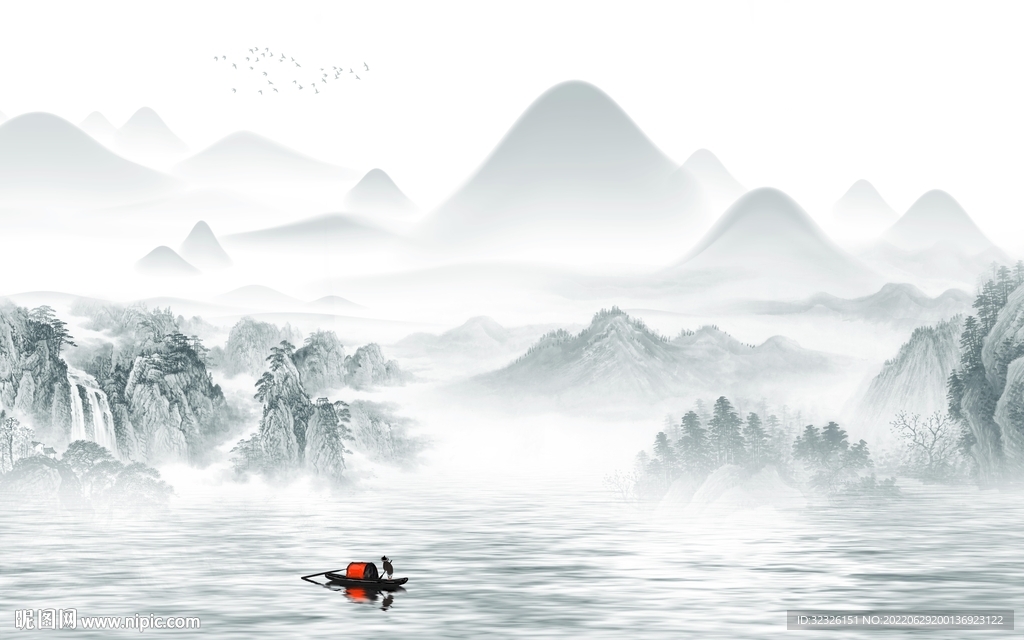 中式电视背景山水 tif分层