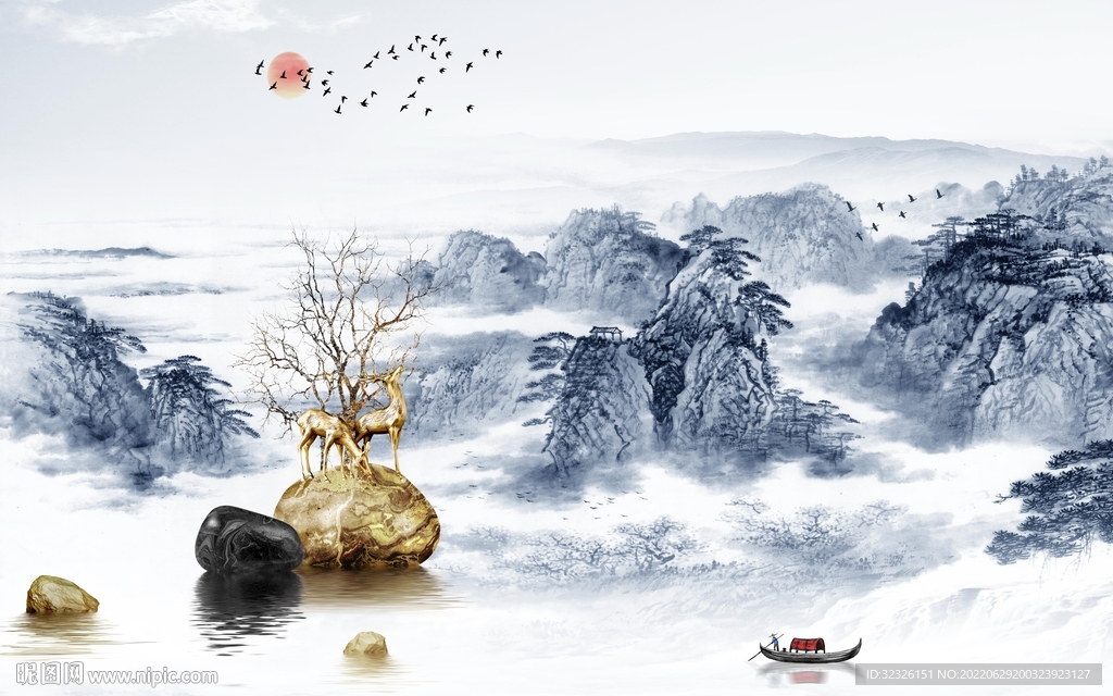 现代电视背景山水 tif分层