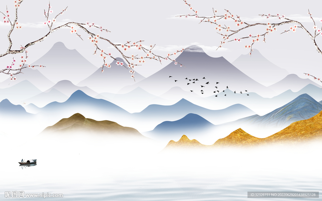 高档 电视背景山水 tif分层