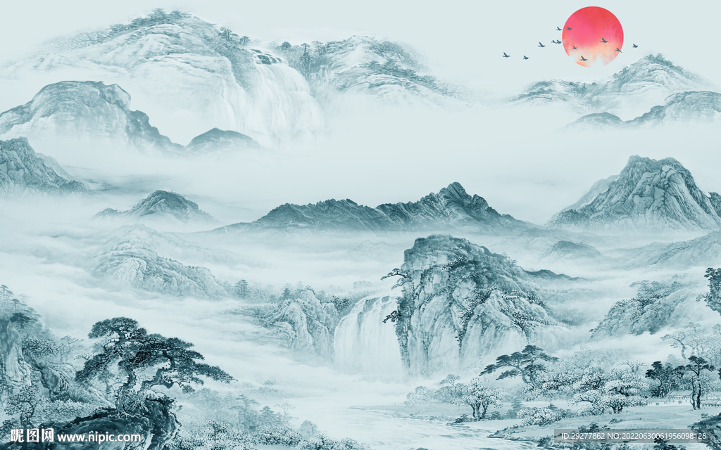 中国风简约现代山水 Tif分层