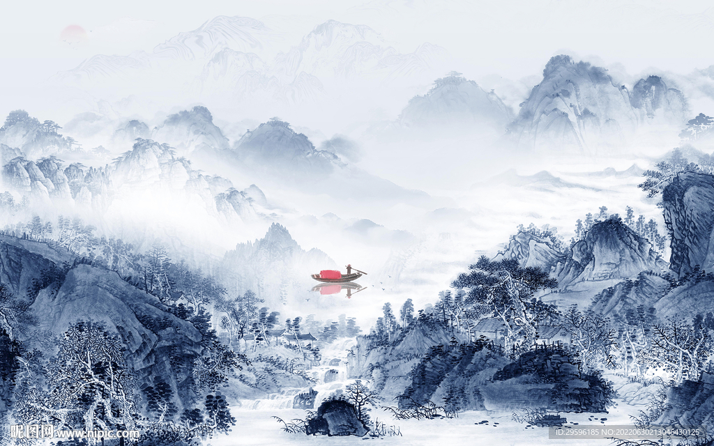 蓝色最新意境山水 TIf分层