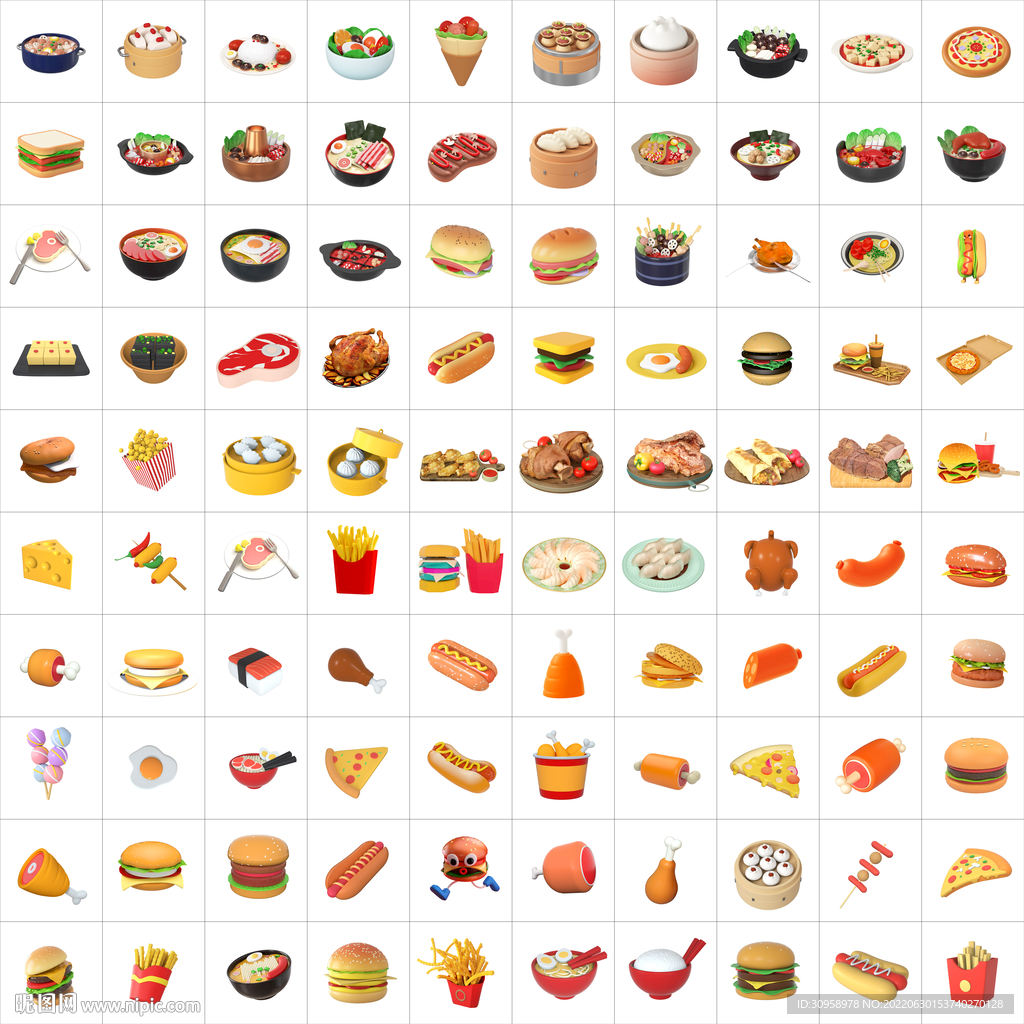 美食汉堡炸鸡面条元素设计素材