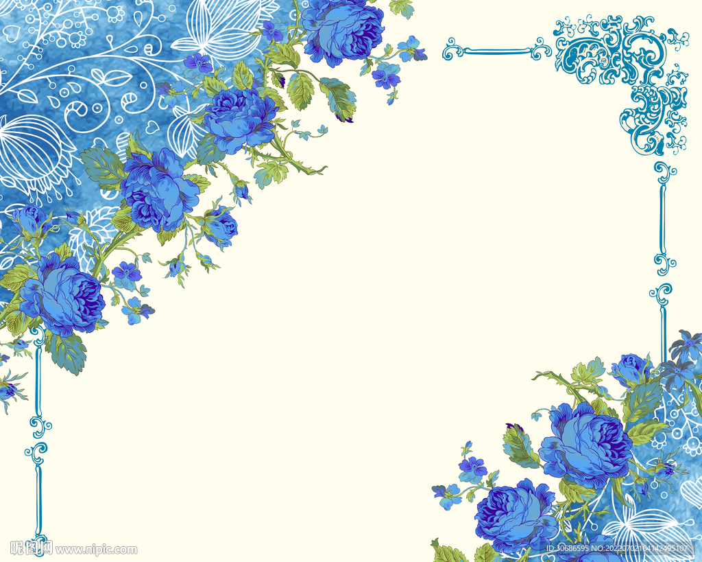 蓝色蔷薇时尚电视背景墙