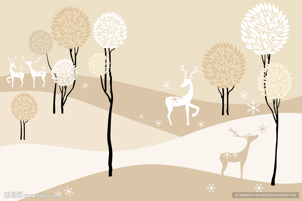 几只麋鹿时尚墙纸背景墙