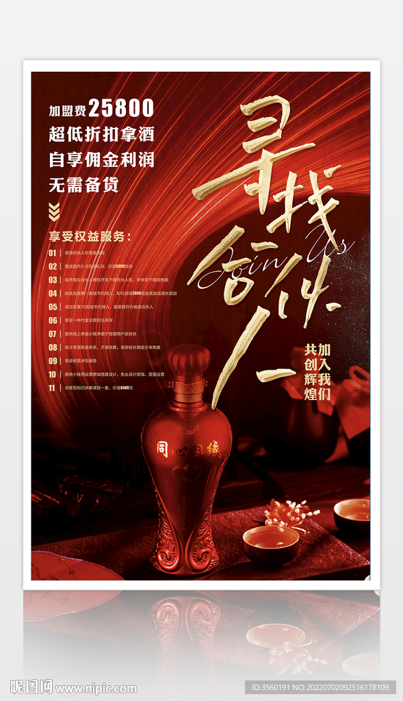 原创大气红色寻找合伙人招募海报