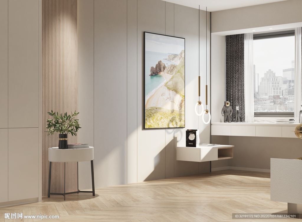 现代极简轻奢卧室空场景