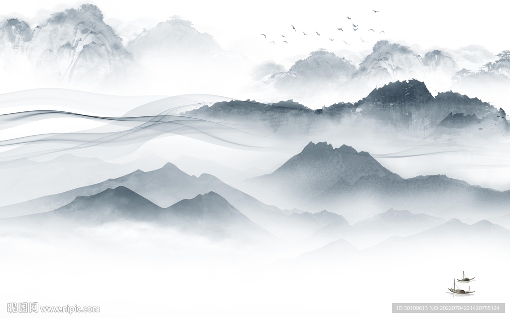 别墅 背景墙新山水 Tif分层