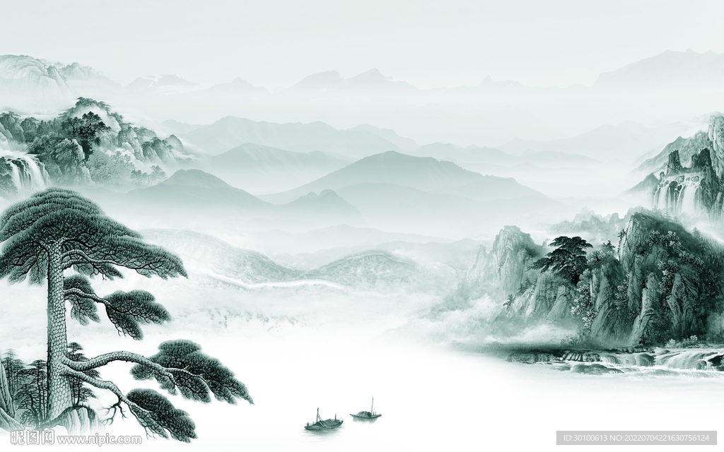 中国风背景墙新山水 Tif分层