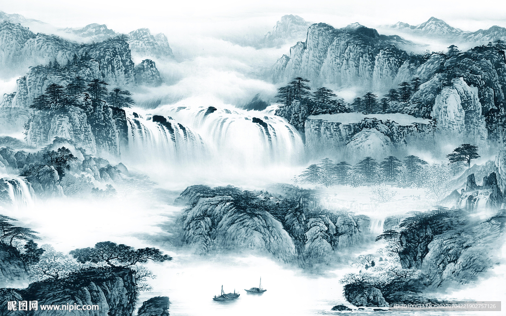 中式 背景墙新山水 Tif分层