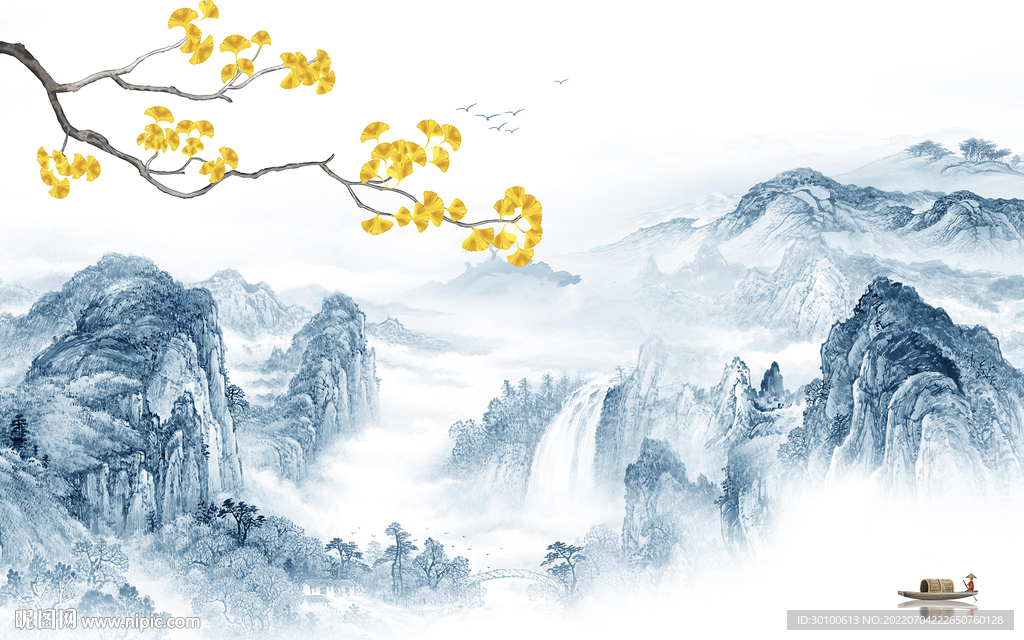 高档背景墙新山水 Tif分层