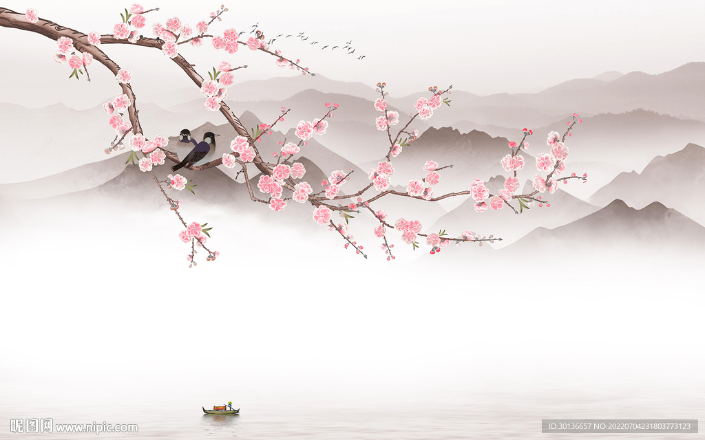 简约 客厅中式山水 TiF分层