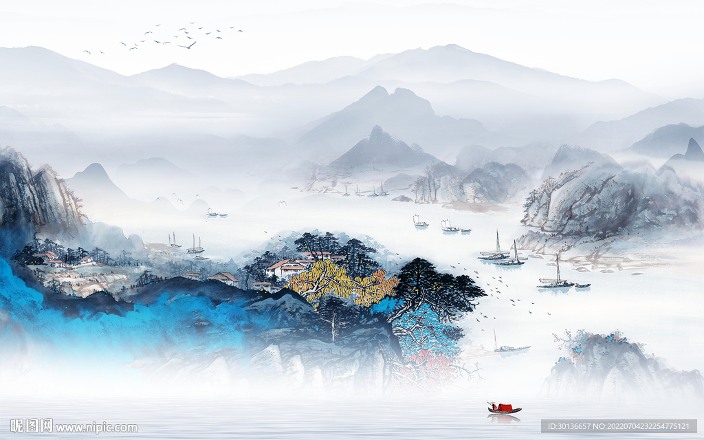 高档客厅中式山水 TiF分层