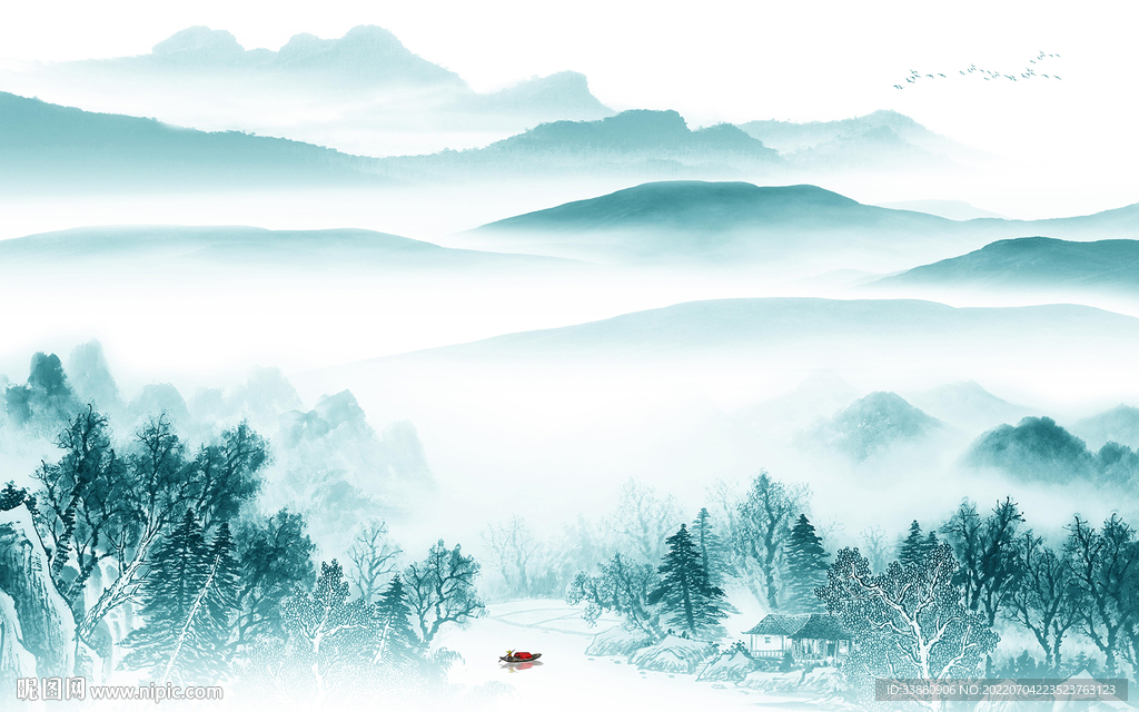 水墨 客厅背景山水 Tif分层