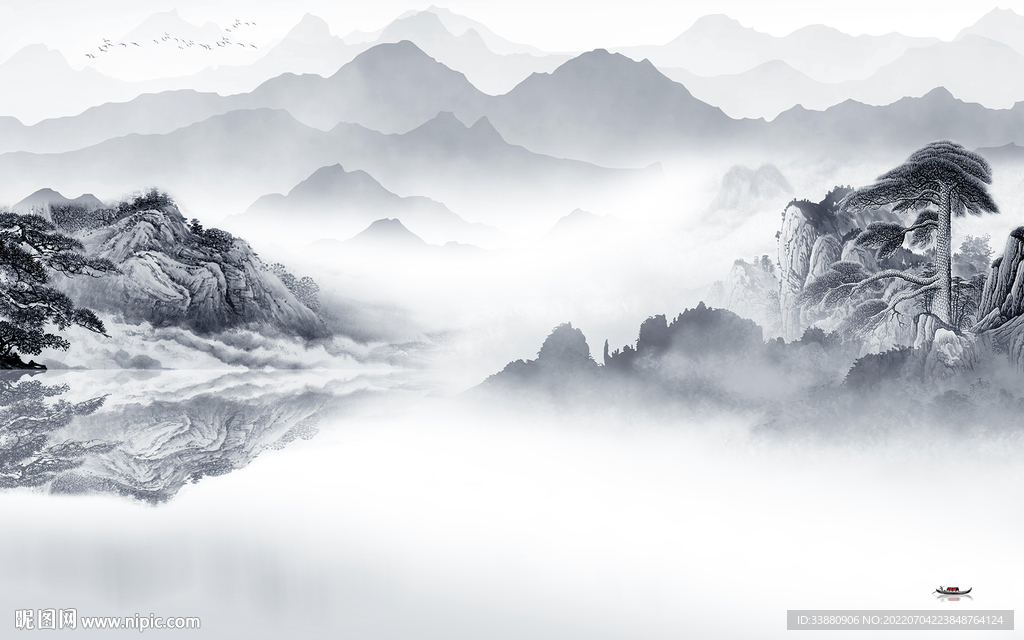 中式 客厅背景山水 Tif分层