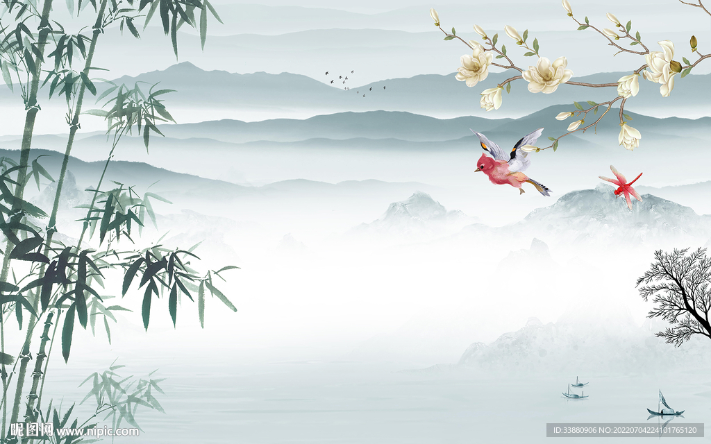 高端 客厅背景山水 Tif分层