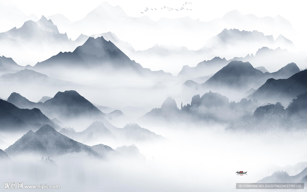 意境客厅背景山水 Tif分层