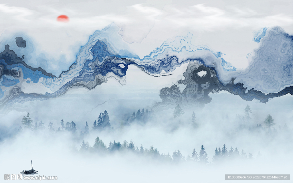 高档 客厅背景山水 Tif分层