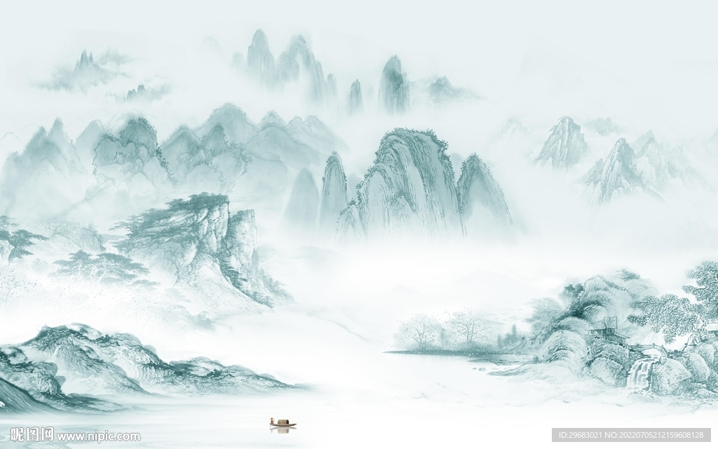 客厅中式山水背景 TIf分层