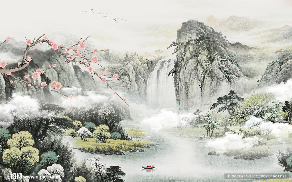 中国风中式山水背景 TIf分层