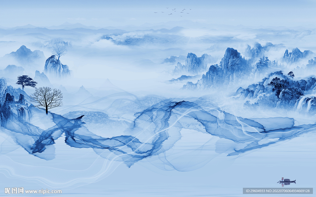 中式 高端背景山水 TIf分层