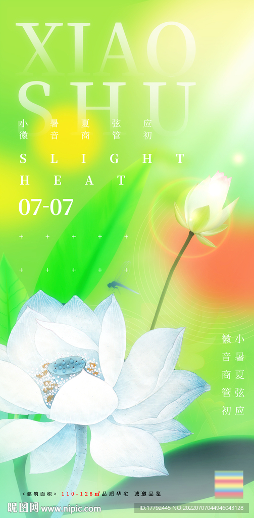 小暑节气清新荷花插画海报