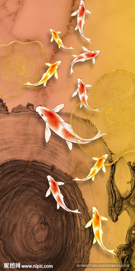 游鱼木纹中式玄关过道