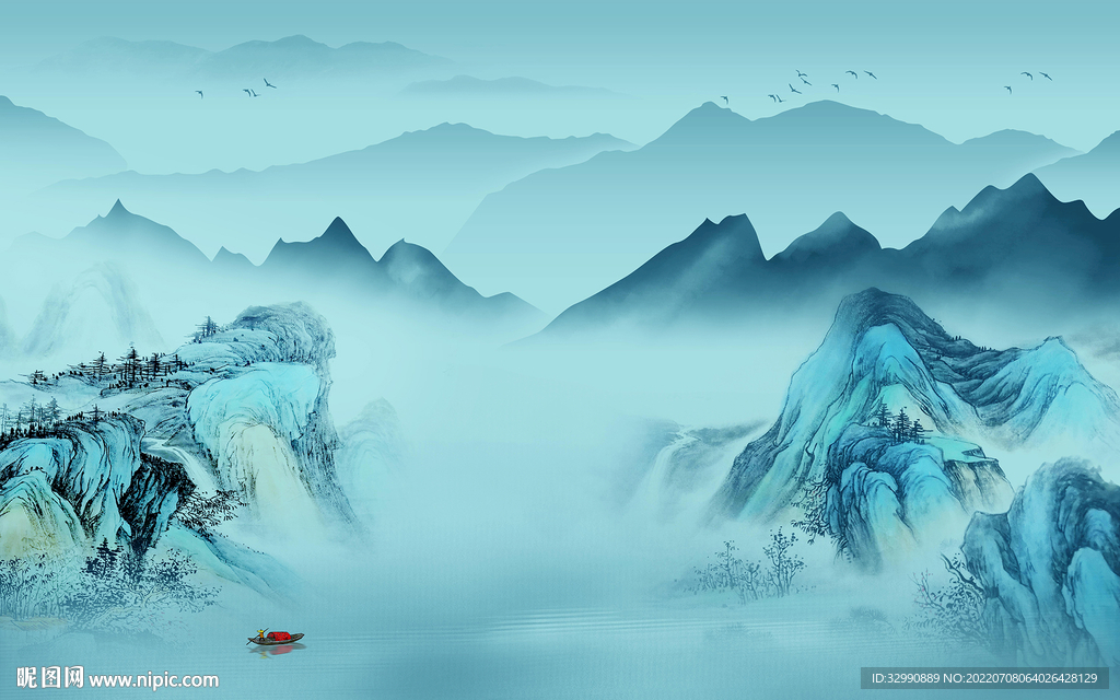 最新简约山水画 TIf分层