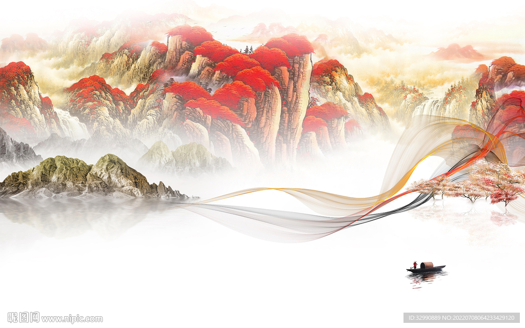 背景墙简约山水画 TIf分层